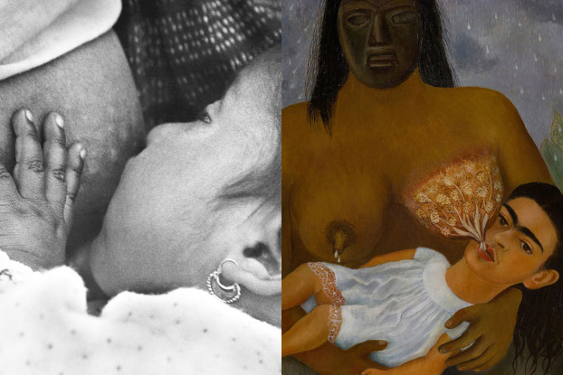 Due dettagli da "Baby nursing" di Tina Modotti e "Io e la mia balia" di Frida Kahlo